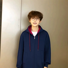 抖音得物二开美式高街重磅结构双层撞色连帽卫衣开衫外套W116，男装卫衣，电商A486
