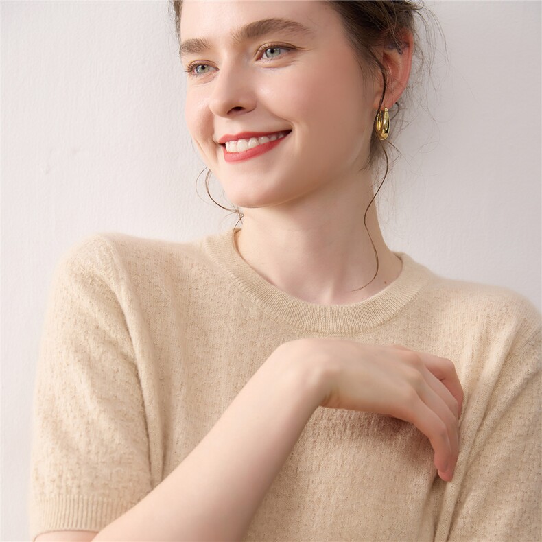 2025秋冬新款羊绒衫女100%纯羊绒圆领五分袖简约针织套衫百搭上衣,女装羊绒衫,轻暖羊绒