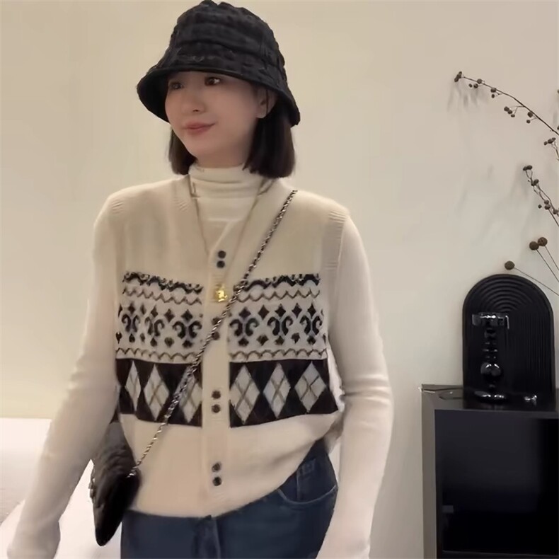 提花马甲2025年春季单排扣圆领时尚百搭，女装马甲，晨旭羊绒