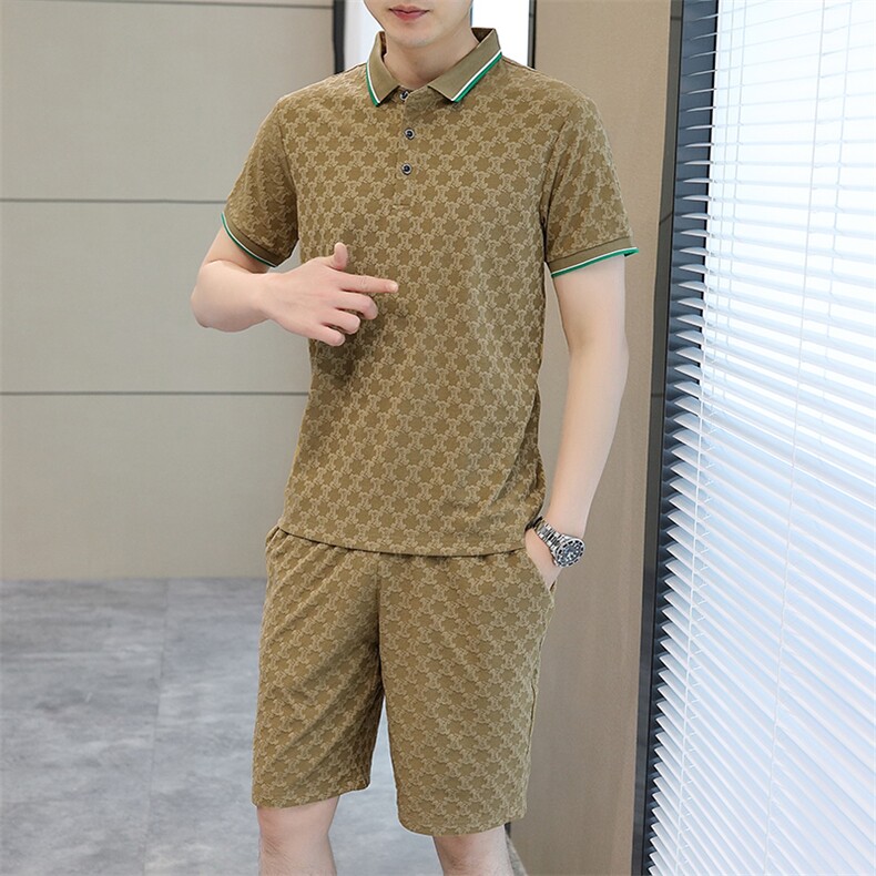 男士短袖T恤保罗polo衫2023夏季新款中年休闲男半袖翻领体恤套装,男装休闲套装,电商B212（原钱塘6029）