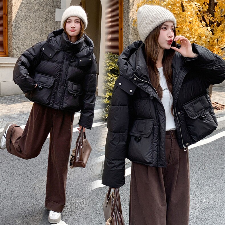 现货可推2025冬装新款气质休闲宽松加厚白鸭绒连帽羽绒服女,女装羽绒服,时尚风爆