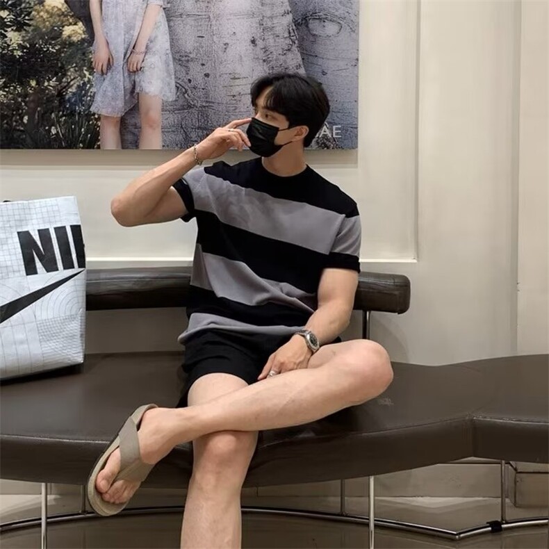 青春流行短袖百搭套头男夏季2023条纹休闲针织衫圆领T恤SD601P40,男装T恤,星座1116-2