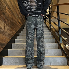 秋季新款ins美式vibe高街迷彩牛仔裤男直筒阔腿裤HK52120-2P48，男装牛仔裤，电商基地A086
