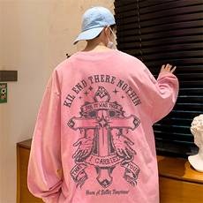 直播品质重磅纯棉美式蜡染水洗做旧潮牌宽松长袖t恤CT358特P38，男装T恤，电商A486