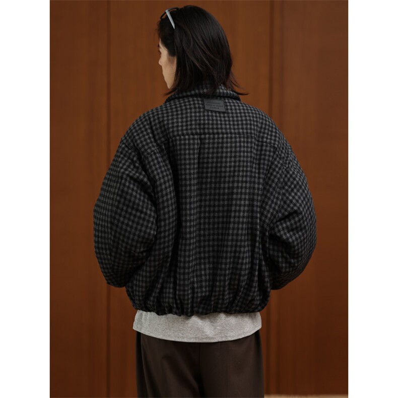 网图老钱风格子毛呢加厚棉衣外套男士潮流美式短款棉服特P85,男装棉衣,电商C306-1