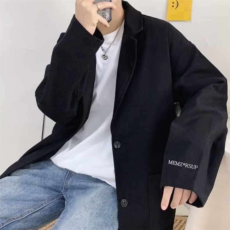 W503-P48长袖宽松型纯色青春流行潮平驳领两粒单排扣西服上衣,男装西服,星座911-1