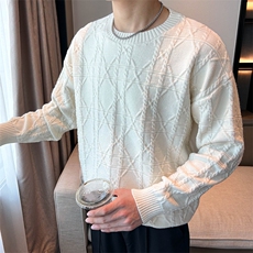 复古卡其色交叉纹男毛衣宽松套头圆领MY2413-P58，男装针织衫/毛衣，星座1012-1