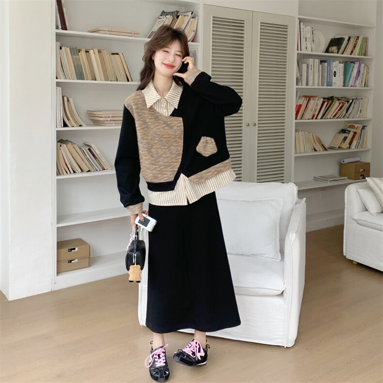 26春新款现-慵懒风假两件减龄拼接两件套2617-P175K288,女装套装/套裙,2B190