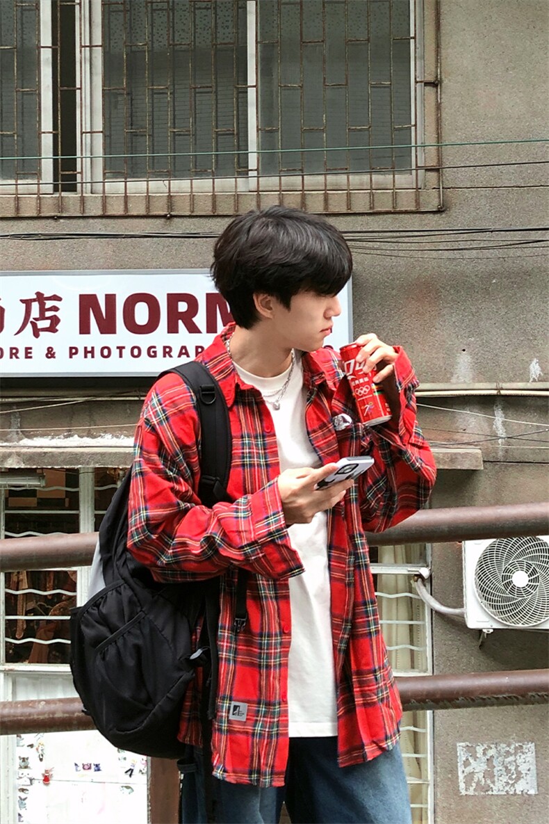 特P40无差价秋季格子字母印花长袖衬衫-HC2282港风街头,男装衬衫,电商A003