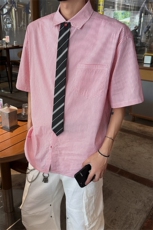 细格子短袖衬衫5XZ1030-TP5588可拆卸领带翻领休闲宽松衬衣，男装衬衫，电商A102