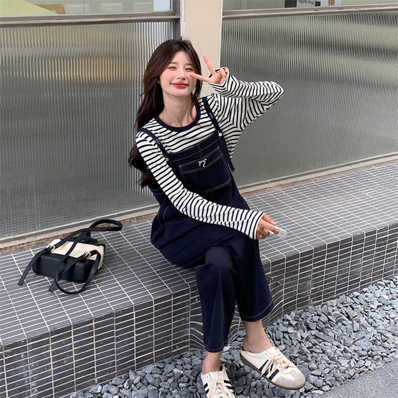 （2024新款现货）学院风背带裤条纹套裤212A-8851-P135-K199,女装套装/套裙,浙宝212A