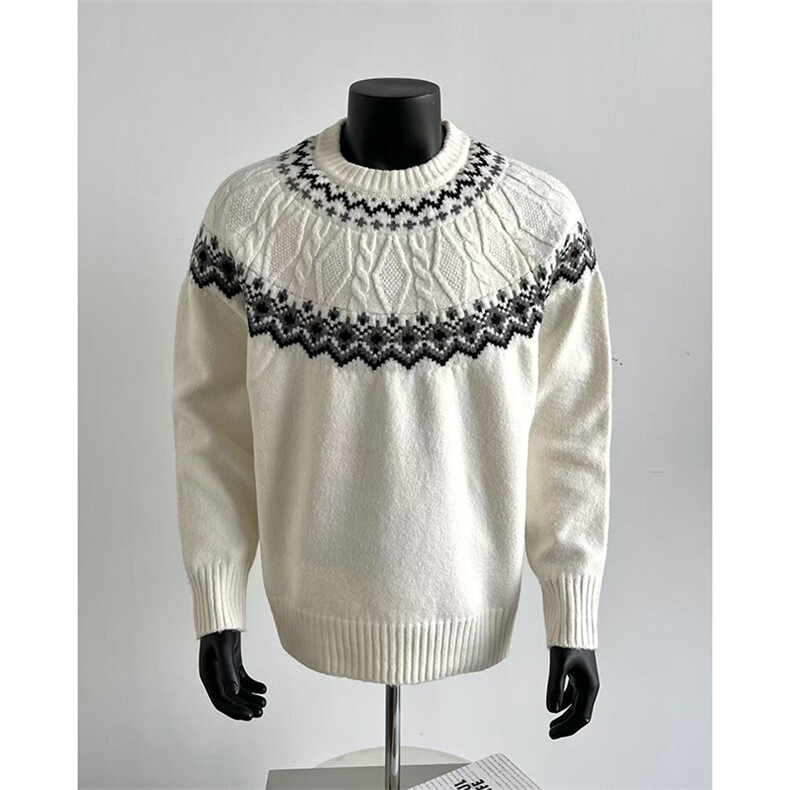 网图秋冬设计感提花针织衫宽松上衣男假模圆领软糯毛衣-A2351P52，男装针织衫/毛衣，电商B241