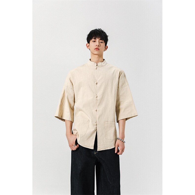 8XL-M风大码夏短袖衬衫男外套棉麻七分袖上衣CS505P60控78,男装衬衫,电商D206-1