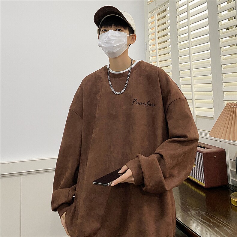 秋季新款麂皮绒激光烧花圆领卫衣大码M~5XLXZ604-WY03-P50控68,男装卫衣,星座604