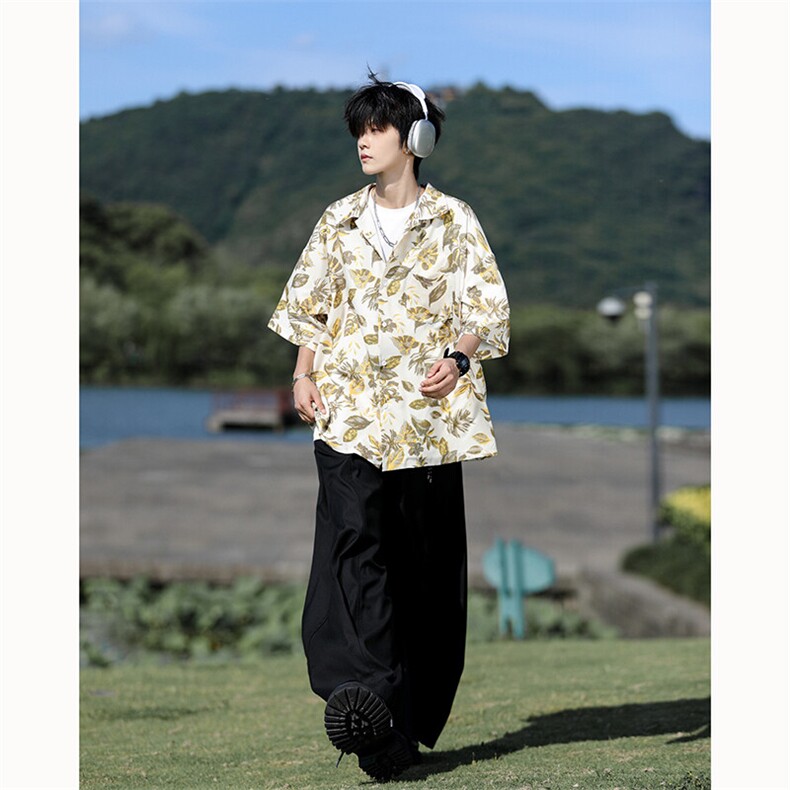 满印碎花衬衫短袖大码复古花卉衬衫夏威夷冰丝沙滩衬衣DC5016/P35,男装衬衫,电商B238