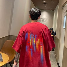 特P19控38230g重磅纯棉涂鸦星星印花港风短袖t恤男DT3140，男装T恤，电商B370