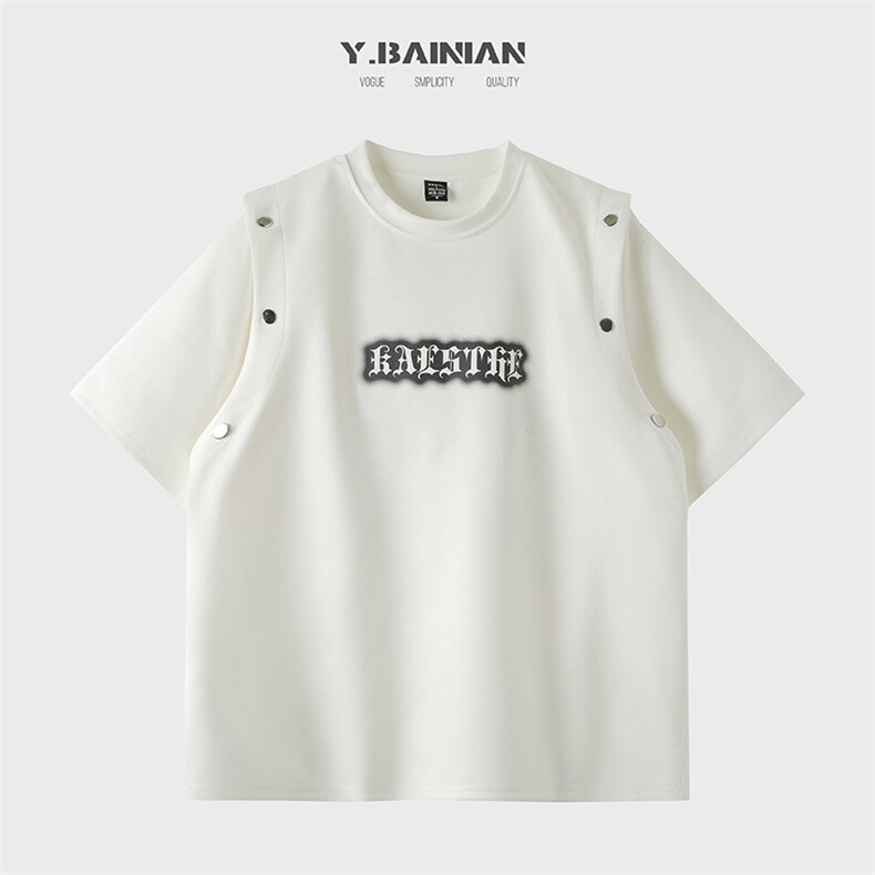 港风夏款男T恤鹿皮绒袖子可拆字母扎染五分袖T恤衫T8801P45,男装T恤,星座1013-1