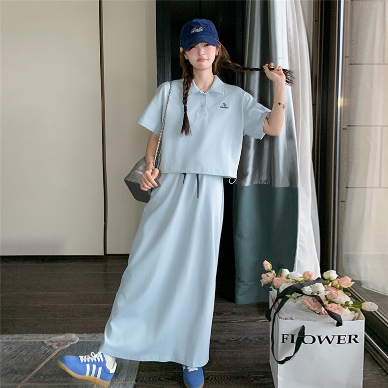 浅蓝色减龄卫衣套装裙女2025夏季新款高级感休闲显瘦半身裙两件套,女装套装/套裙,2C206