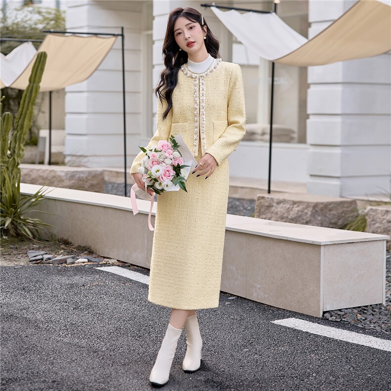【bao款现货】2025秋装新款套装纯色长裙小香风两件套,女装套装/套裙,众宇琦