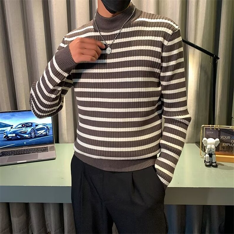 条纹毛衣男士秋冬季半高领打底针织衫修身韩版长袖毛线衣百搭,男装针织衫/毛衣,星座1013