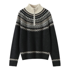 2025年秋季套头时尚百搭通勤简约休闲半高拉链时尚，女装针织衫/毛衣，朝辰羊绒