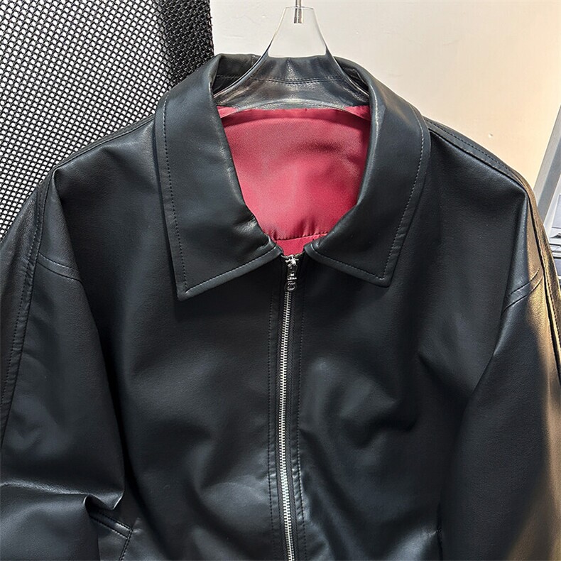 美式复古翻领皮衣外套男设计感拉链pu皮机车服夹克潮JK08568-P73,男装夹克,星座308B-1
