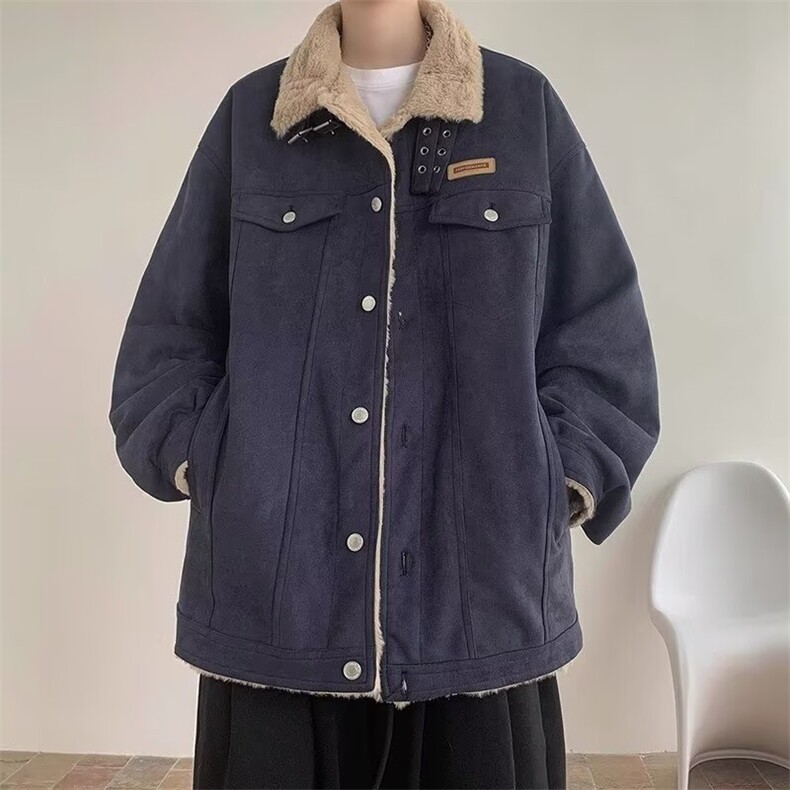 现货鹿皮绒加绒棉服羊羔毛外套男冬季加绒保暖工装棉衣冬装棉服潮,男装棉衣,星座302B-3