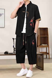 （版权注册 仿款必究）新款风男装夏季开衫套装男汉服两件套图片