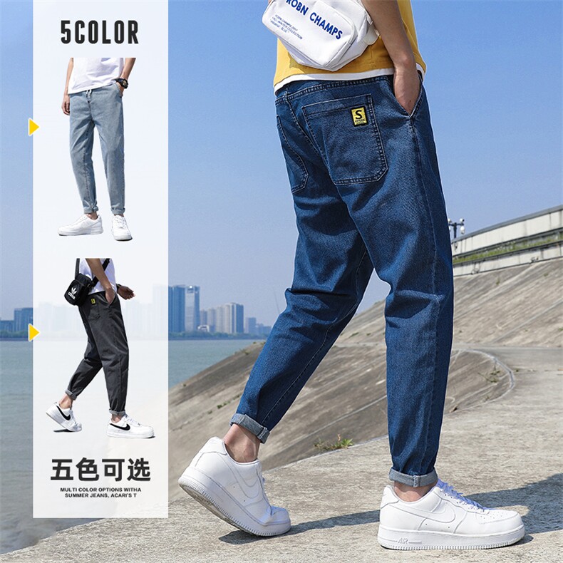 夏季九分牛仔裤男士韩版潮流宽松直筒薄款休闲长裤子夏天图片