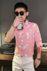 312A-112-P55新款社会小伙中袖衬衫韩版潮流男士五分袖衬衣A，男装T恤，星座312A-5