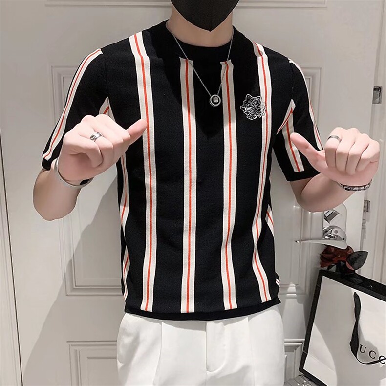 春秋新款刺绣毛衫男短袖毛衣针织衫修身半袖线衣圆领T恤男T3337,男装T恤,星座1116A-2（原606A-1）