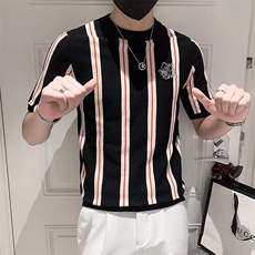 春秋新款刺绣毛衫男短袖毛衣针织衫修身半袖线衣圆领T恤男T3337，男装T恤，星座1116A-2（原606A-1）