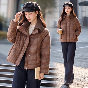 韩版格子石墨烯绒衣女2025冬季新款立领加厚面包服小个子保暖外套图片
