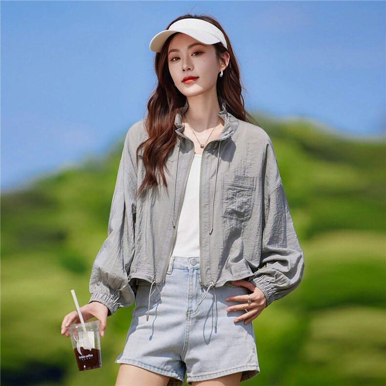 现货2026夏季时尚休闲宽松百搭韩版宽松夏季轻薄短外套,女装防晒衣,靓衣阁