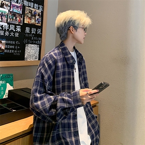 衬衣男春季新款港风宽松大码磨毛格子长袖衬衫CS530-P38图片