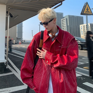 设计感多结构复古皮衣美式潮牌假两件皮夹克X1213-DY2316-特P108图片