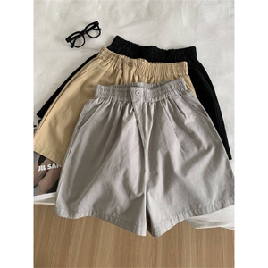 JK2507-p30 设计感斜门襟高腰阔腿短裤女休闲直筒五分中裤夏图片
