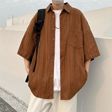 日系五分袖春夏季新款衬衫潮流慵懒男方领宽松型衬衫HC91P35，男装衬衫，星座1116-2