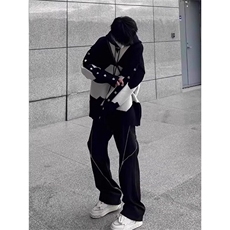 【有货】假两件撞色针织连帽卫衣帅v领毛衣外套MY629特P63，男装针织衫/毛衣，星座908-1
