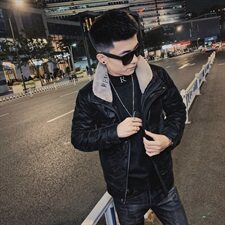 pu皮羽绒服社会小伙ins刺绣毛领立领冬季潮男外套C301B-YR01，男装羽绒服，电商C301B
