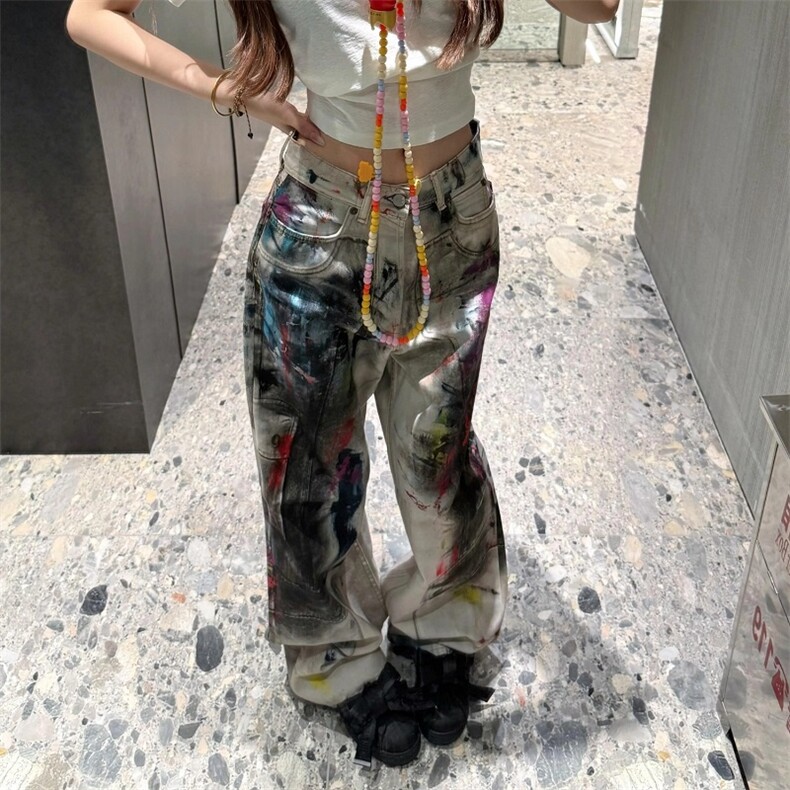 CP1254-P63做旧涂鸦脏脏牛仔裤个性复古长裤男女同款牛仔裤，男装牛仔裤，电商B323A