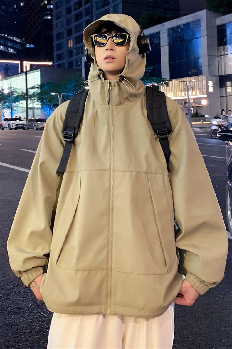 秋季夹克外套休闲拼接连帽潮流纯色冲锋衣CYJK9266P-75控价119,男装夹克,电商A128