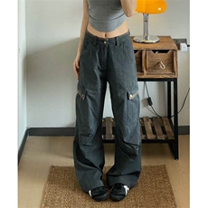 美式高街复古口袋褶皱工装裤男女新款街头宽松直筒裤子K6099-P60，男装休闲裤，星座412-3