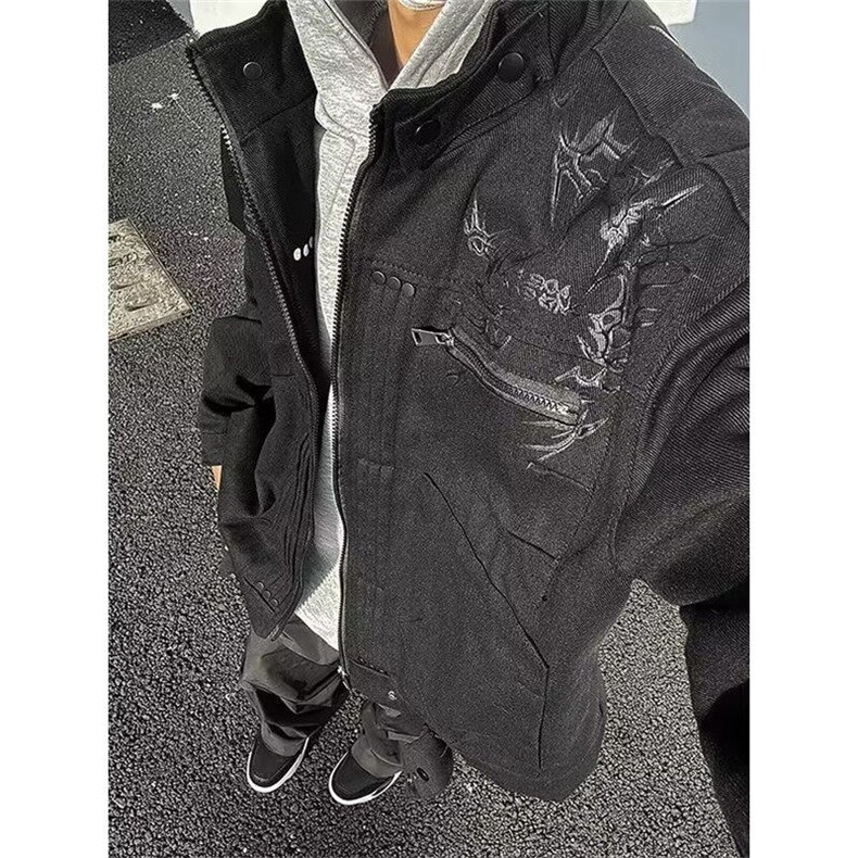 机车棒球服外套男春秋季牛仔工装休闲宽松情侣夹克上衣JK12,男装夹克,星座1116A（原606A-3）