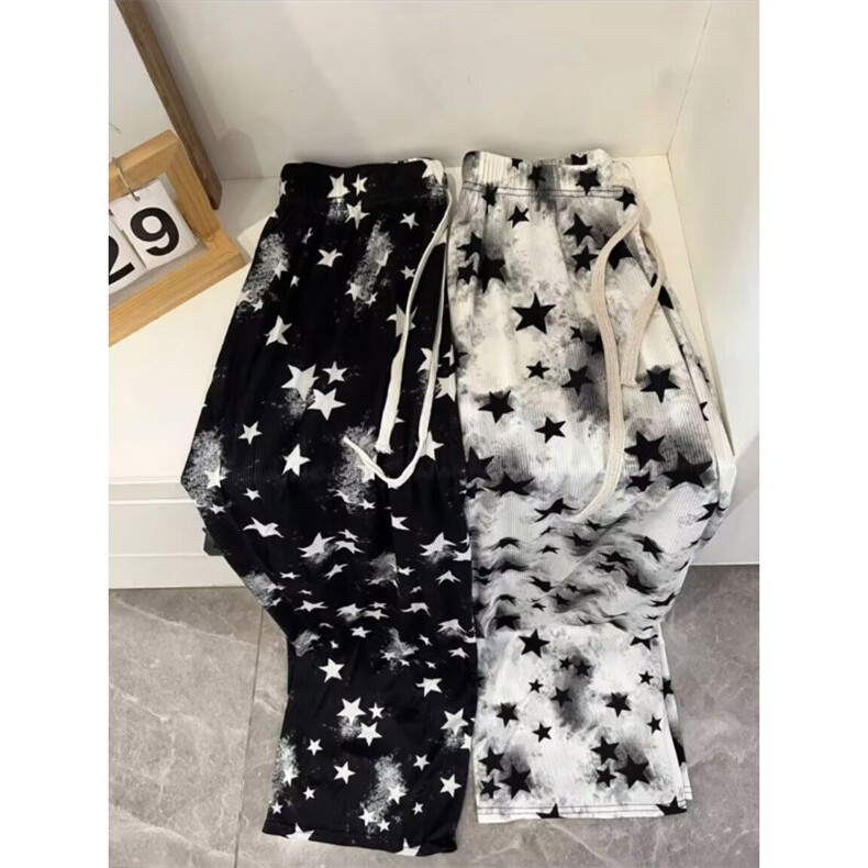 星星满印男女秋冬季垂感高街微喇长裤大码宽松阔腿裤直筒休闲裤,男装休闲裤,四季星座505