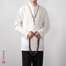 秋冬新款风男装棉麻提花立领新中式唐装衬衫C285P85，男装衬衫，钱塘802