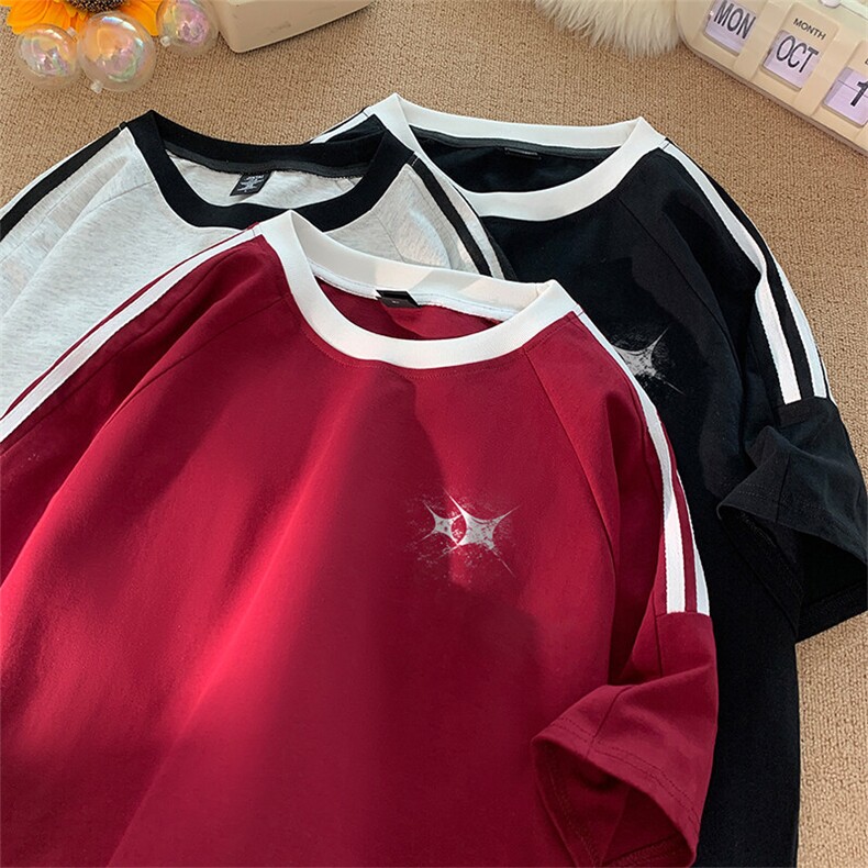 可48小时发货支持抖音得物来样二开重磅美式高街纯棉织带短袖T恤，男装T恤，电商A486-1