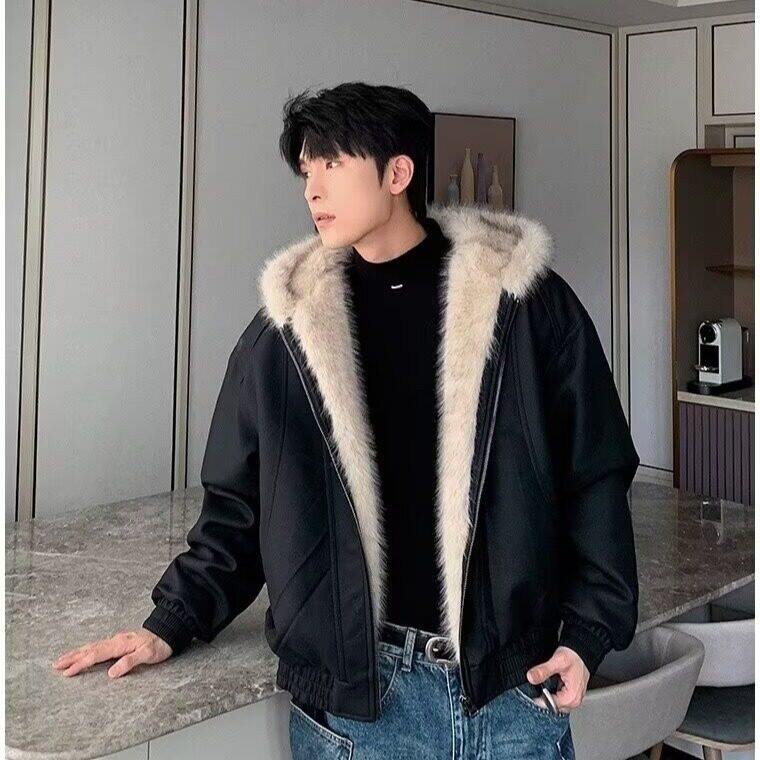 【有货】DF2229-P1152026新款皮毛一体外套男连帽加绒加厚旧皮衣，男装皮衣，星座603-2