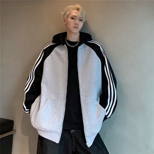抖音品质可二开复古撞色织带拉链连帽卫衣秋冬情侣上衣JK201-P65图片