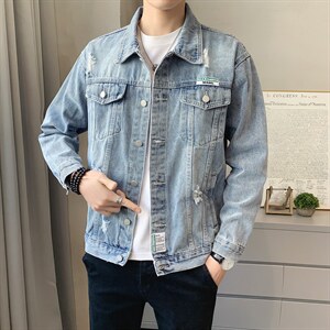 JK820-p90-限价138 现货店主风牛仔夹克肥仔量足破洞印花大码图片